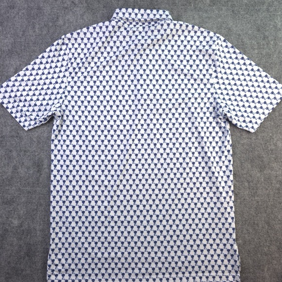 Turtleson Polo Medium White Blue Charcoal Grill Geometric Short Sleeve Golf - Picture 8 of 9